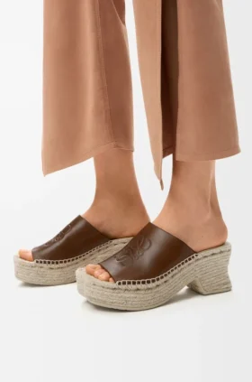 Bitkisel Tabaklanmış Dana Derisinden Petal Espadril Platform Terlik