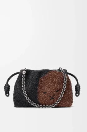 Boncuklu Kanvas ve Dana Derisinden Orta Boy Lion Beads Flamenco Purse