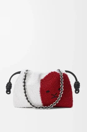 Boncuklu Kanvas ve Dana Derisinden Orta Boy Lion Beads Flamenco Purse