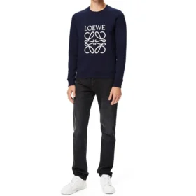 Erkek loewe Anagram Logolu Nakışlı Pamuklu Kazak Lacivert H526341Xa1-5110