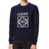Erkek loewe Anagram Logolu Nakışlı Pamuklu Kazak Lacivert H526341Xa1-5110