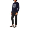 Erkek Loewe Anagram Pamuklu Yuvarlak Yaka Alfabe İşlemeli Spor Klasik Lacivert H526Y24J02-5110