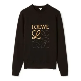 Erkek Loewe Anagram Pamuklu Yuvarlak Yaka Alfabe İşlemeli Spor Klasik Siyah H526341Xa1-1100