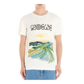 Erkek Loewe Suluboya Baskılı Pamuklu Kısa Kollu Beyaz H6109831Pc-2100