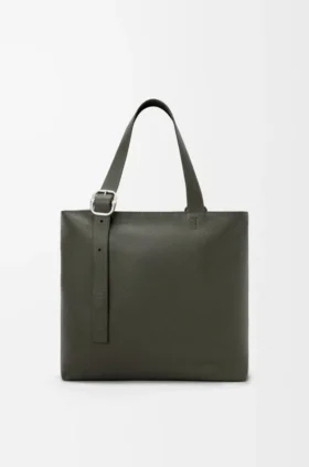 Esnek Damarlı Dana Derisinden Loop Zipped Tote çantası