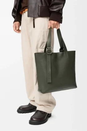 Esnek Damarlı Dana Derisinden Loop Zipped Tote çantası