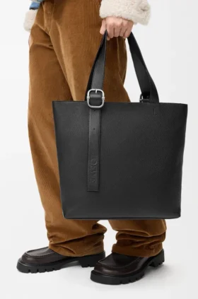 Esnek Damarlı Dana Derisinden Loop Zipped Tote çantası