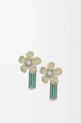 Gümüş ve Kristal Flor Küpeler