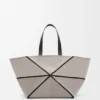 Kanvas Jakarlı ve Dana Derisinden XXL Puzzle Fold Tote çantası Kanvas Jakarlı ve Dana Derisinden XXL Puzzle Fold Tote çantası