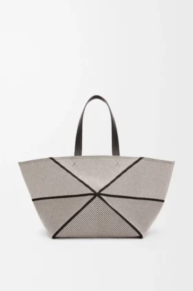 Kanvas Jakarlı ve Dana Derisinden XXL Puzzle Fold Tote çantası