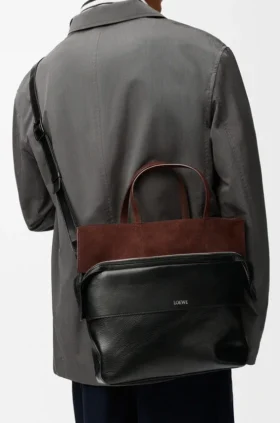 Kağıt Desenli Dana Derisi ve Süet Küçük Switch Tote çantası