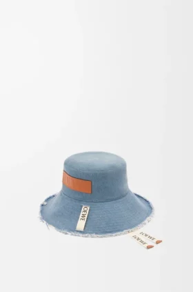 Kenarları Yıpranmış Denim ve Dana Derisi Balıkçı Şapkası Kenarları Yıpranmış Denim ve Dana Derisi Balıkçı Şapkası