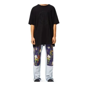 Nakışlı Gülen Yüz Desenli Bol Kesim Kısa Kollu Unisex Siyah S616341X20-1100