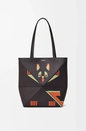 Nappa Dana Derisinden Futurist Cat Orta Boy Puzzle Fold Tote çantası