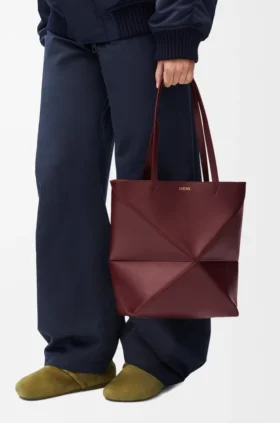 Parlak Dana Derisinden Orta Boy Puzzle Fold Tote çantası