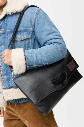 Parlak ve Esnek Dana Derisinden Bob Katlamalı Tote Çantalar