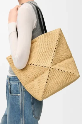 Rafya’dan Orta Boy Puzzle Fold Tote çantası