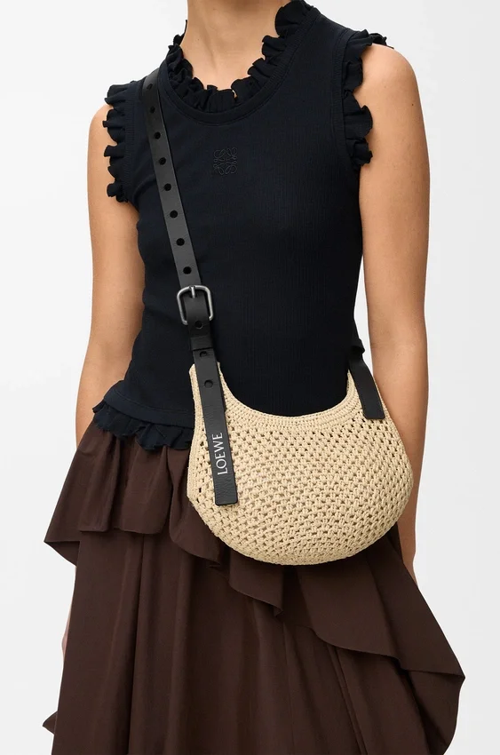 Rafya ve Dana Derisinden Mini Punch Hole Hobo Rafya ve Dana Derisinden Mini Punch Hole Hobo