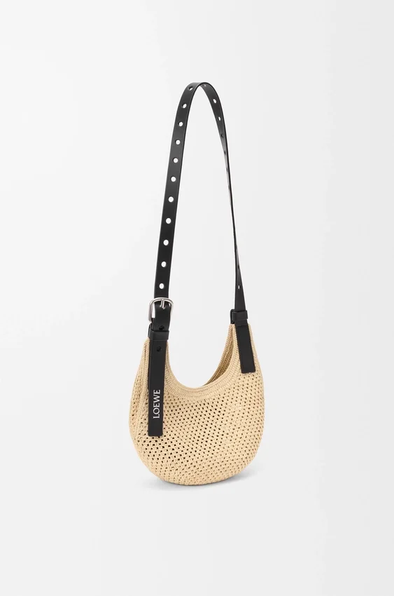 Rafya ve Dana Derisinden Mini Punch Hole Hobo Rafya ve Dana Derisinden Mini Punch Hole Hobo