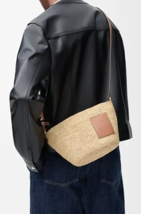 Rafya ve Dana Derisinden Slit Pochette Çanta