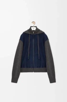 Süet Keçi Derisi ve Yün Karışımından Üretilmiş Hibrit Fermuarlı Kapüşonlu Sweatshirt