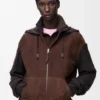 Süet Keçi Derisi ve Yün Karışımından Üretilmiş Hibrit Fermuarlı Kapüşonlu Sweatshirt