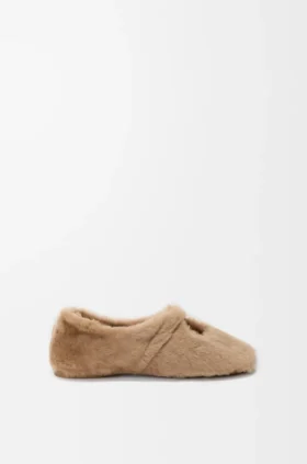 Shearling Deri Pebble Yumuşak Balerin Ayakkabısı