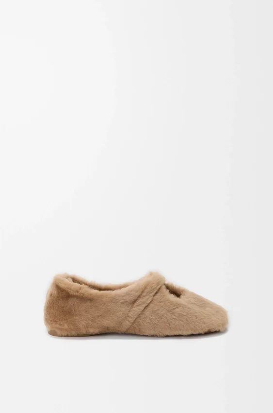 Shearling Deri Pebble Yumuşak Balerin Ayakkabısı Shearling Deri Pebble Yumuşak Balerin Ayakkabısı