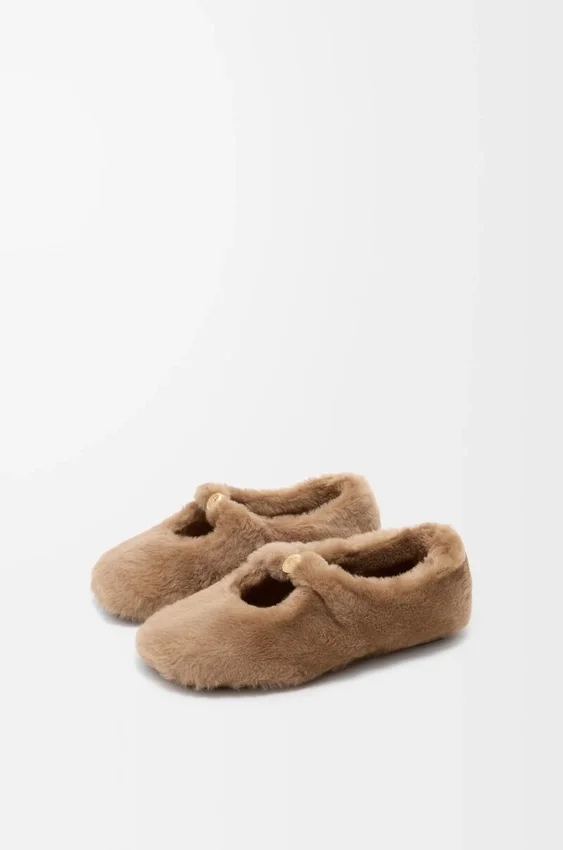 Shearling Deri Pebble Yumuşak Balerin Ayakkabısı Shearling Deri Pebble Yumuşak Balerin Ayakkabısı