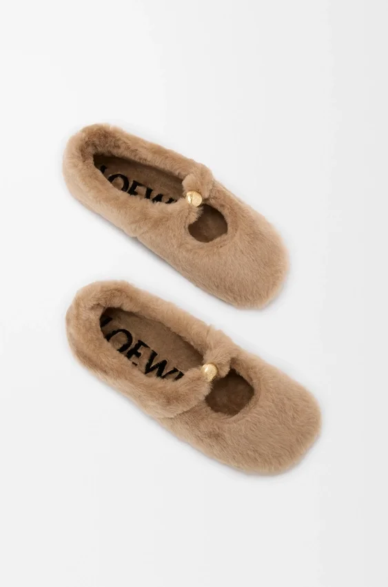 Shearling Deri Pebble Yumuşak Balerin Ayakkabısı Shearling Deri Pebble Yumuşak Balerin Ayakkabısı