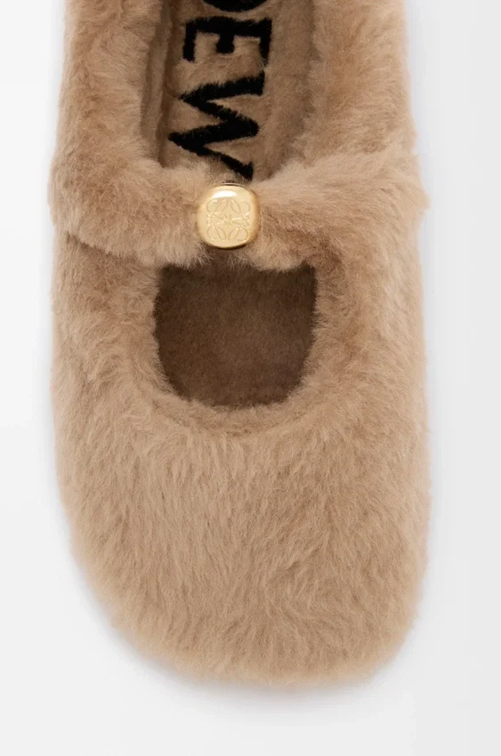 Shearling Deri Pebble Yumuşak Balerin Ayakkabısı Shearling Deri Pebble Yumuşak Balerin Ayakkabısı