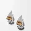 Sterling Gümüş ve Kristallerden Feather Küpeler