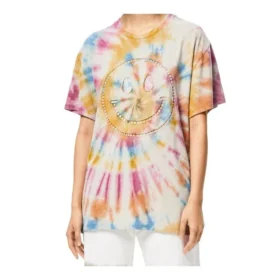 Tie Dye Gülen Yüz Desenli Kısa Kollu Unisex Çok Renkli H616341X79-9990