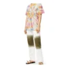 Tie Dye Gülen Yüz Desenli Kısa Kollu Unisex Çok Renkli H616341X79-9990