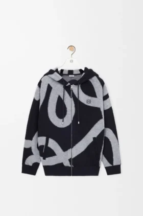 Yün ve Pamuktan Üretilmiş Fermuarlı Kapüşonlu Sweatshirt