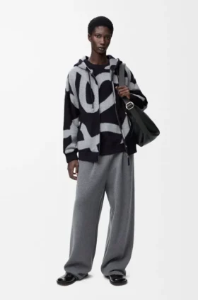 Yün ve Pamuktan Üretilmiş Fermuarlı Kapüşonlu Sweatshirt