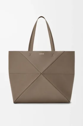 Yumuşak Damarlı Dana Derisinden Büyük Yatay Puzzle Fold Tote Çantası